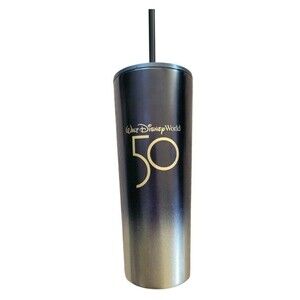 New Walt Disney World 50th Anniversary Starbucks Tumbler Cup Mug Black & Gold